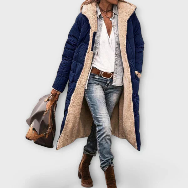 Kora - Przytulny płaszcz z futrzanym wykończeniem