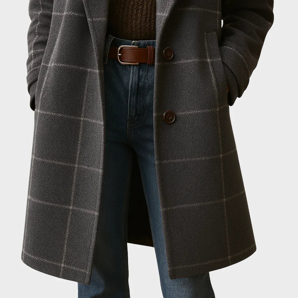 Katharina | Klasyczny płaszcz wełniany w kratę