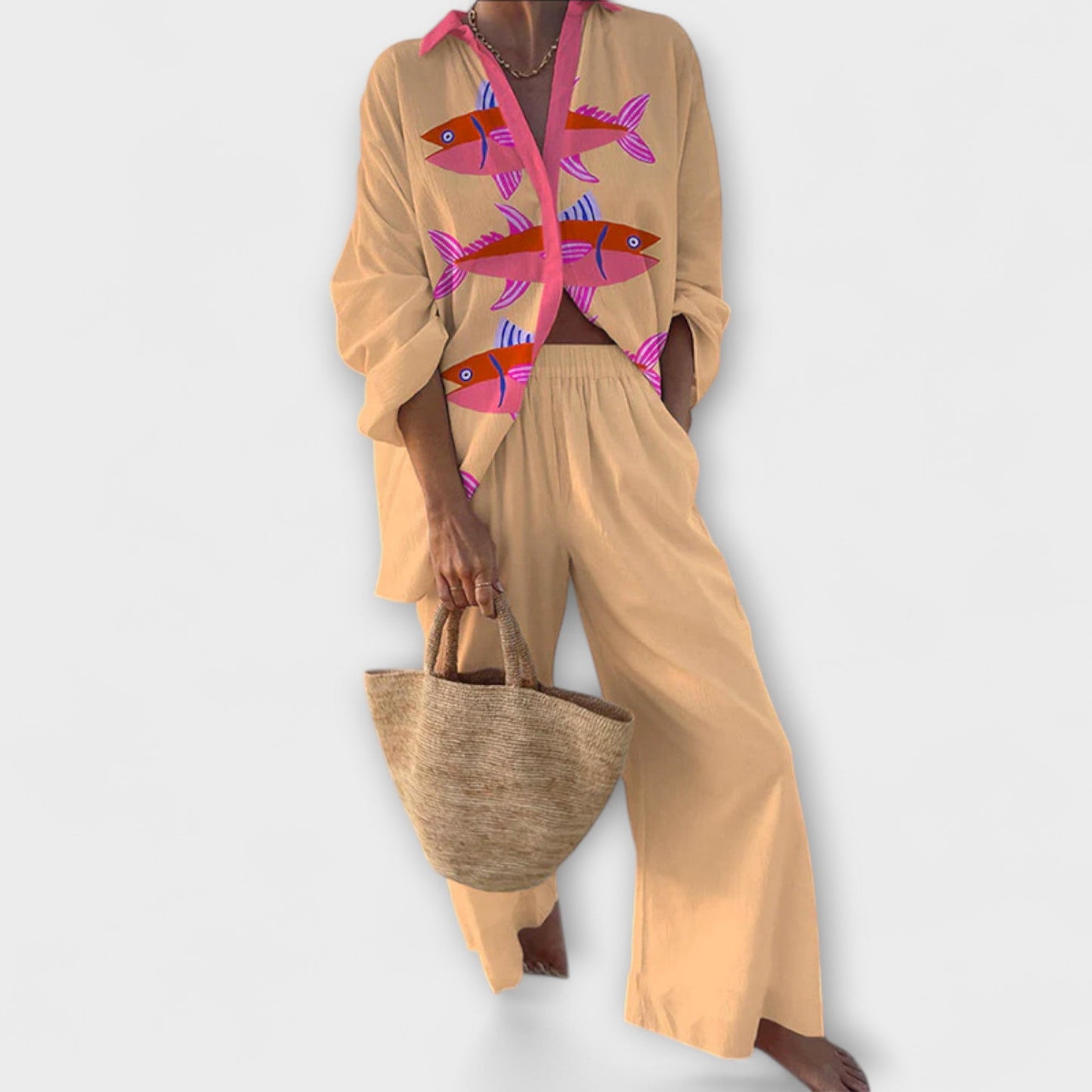 Avalisse – Garnitur lniany z nadrukiem ryb