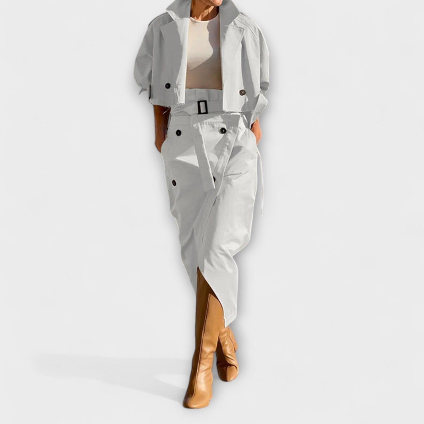 Aurora - Elegancka kurtka midi z kieszeniami