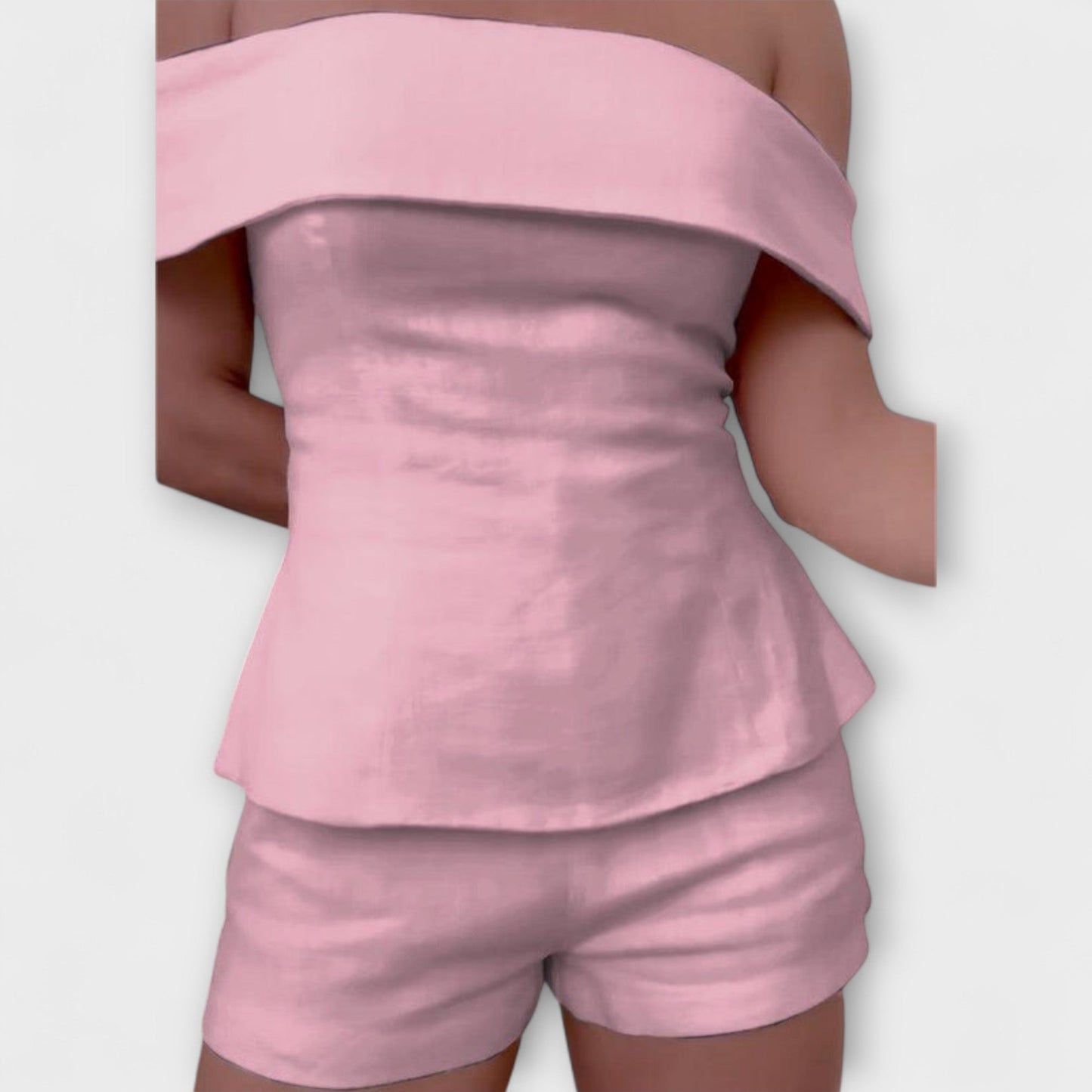 Olivia - Biały Dwuczęściowy Zestaw z Bawełny i Lnu