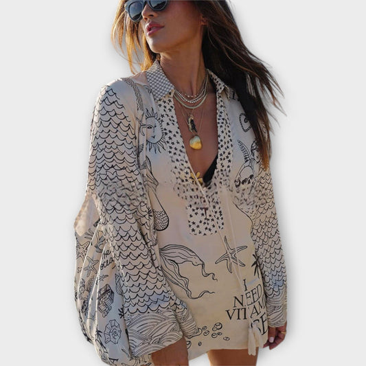 Liv - Satynowy T-shirt i szorty z frędzlami