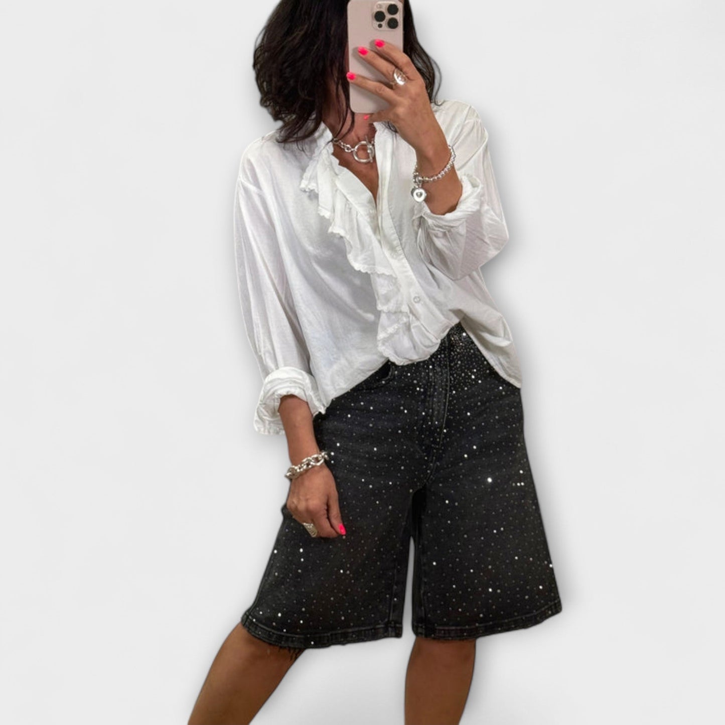 Amaris - Szorty bermudy z kryształkowymi ozdobami