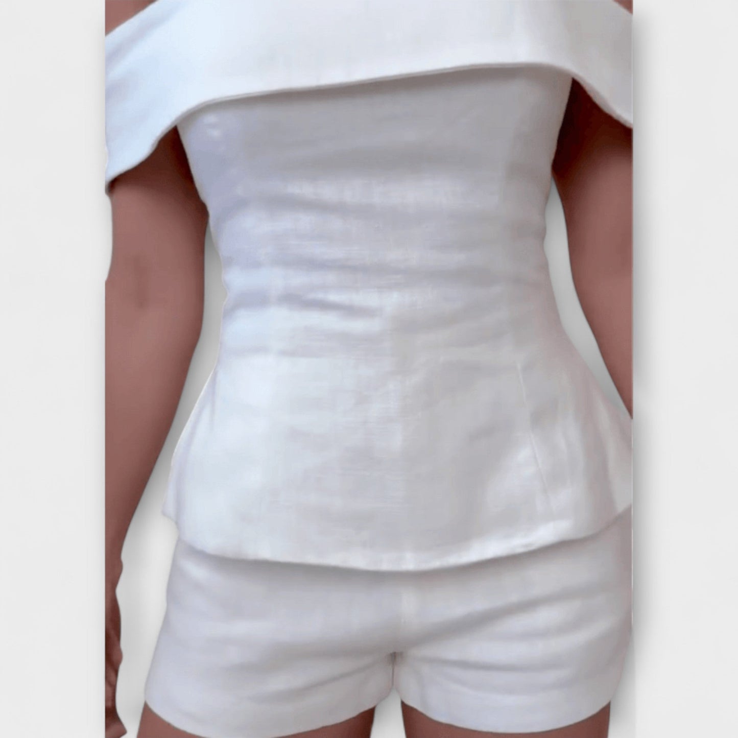 Olivia - Biały Dwuczęściowy Zestaw z Bawełny i Lnu