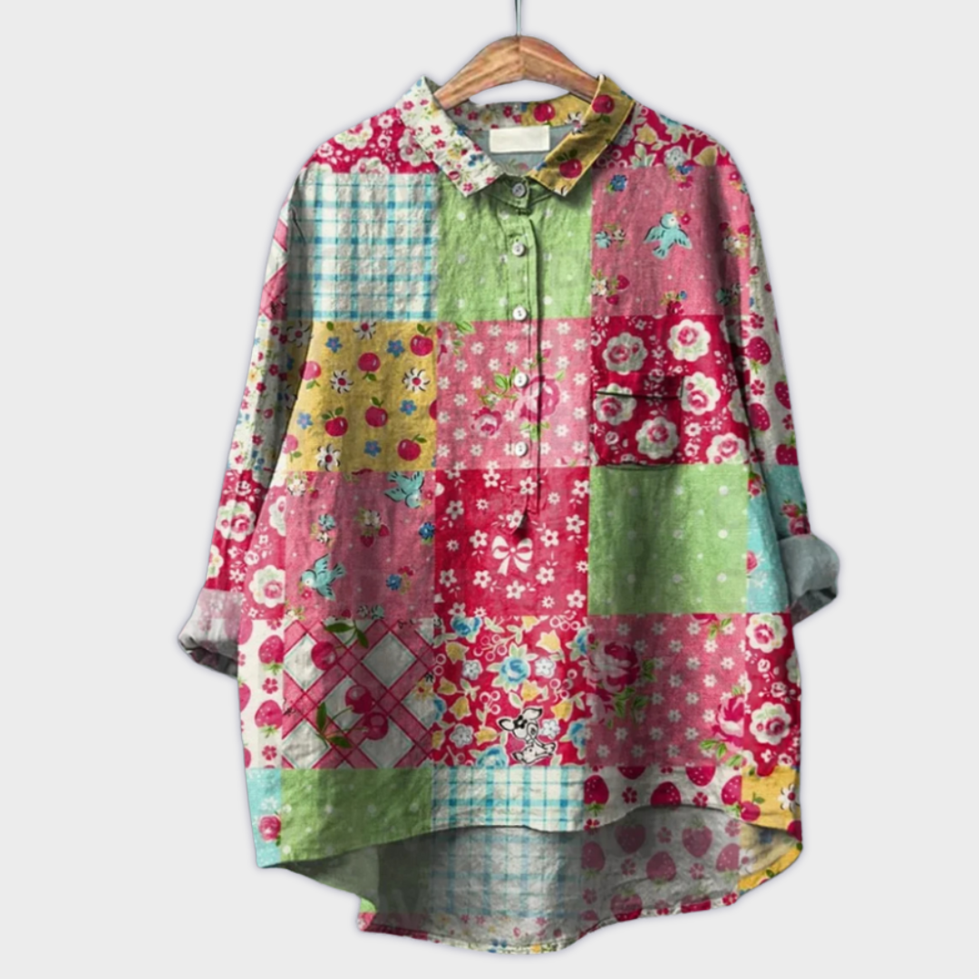 Magdalena - Ręcznie robiona bluzka damska w kwiatowy wzór