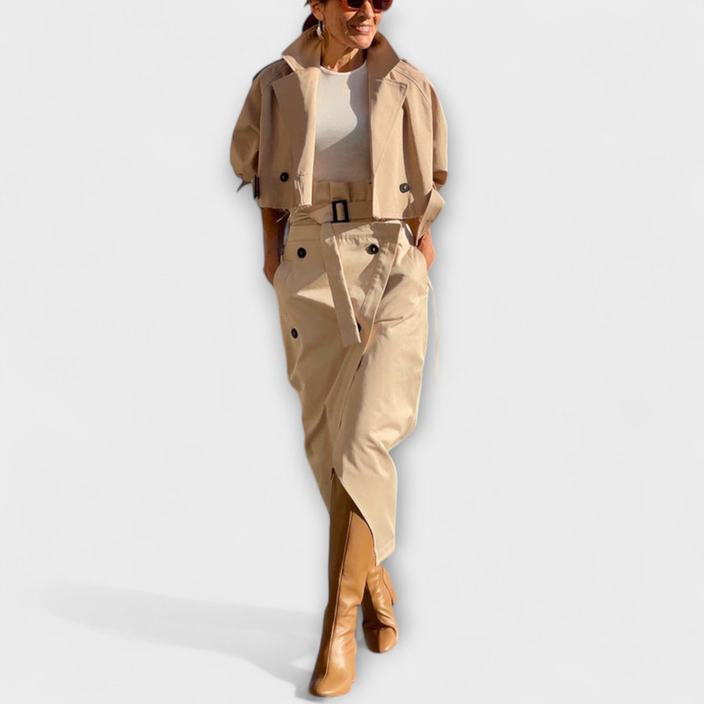 Aurora - Elegancka kurtka midi z kieszeniami