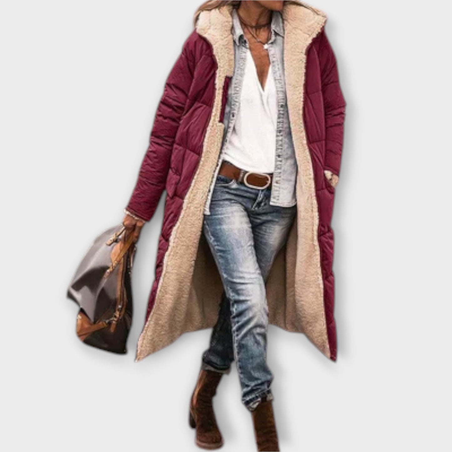 Kora - Przytulny płaszcz z futrzanym wykończeniem