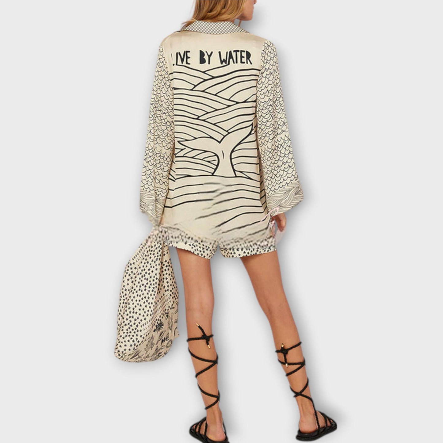 Liv - Satynowy T-shirt i szorty z frędzlami