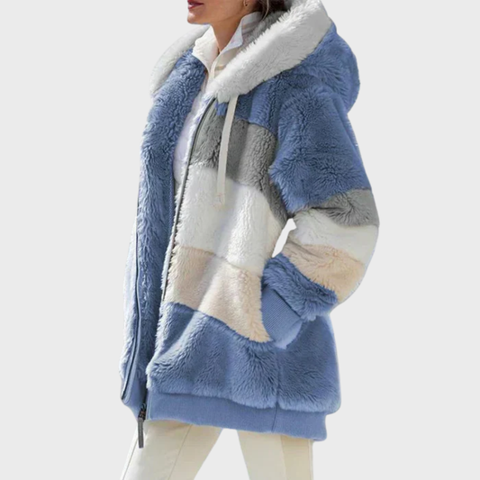 Adelle | Miękka kurtka z kolorowymi blokami i kapturem