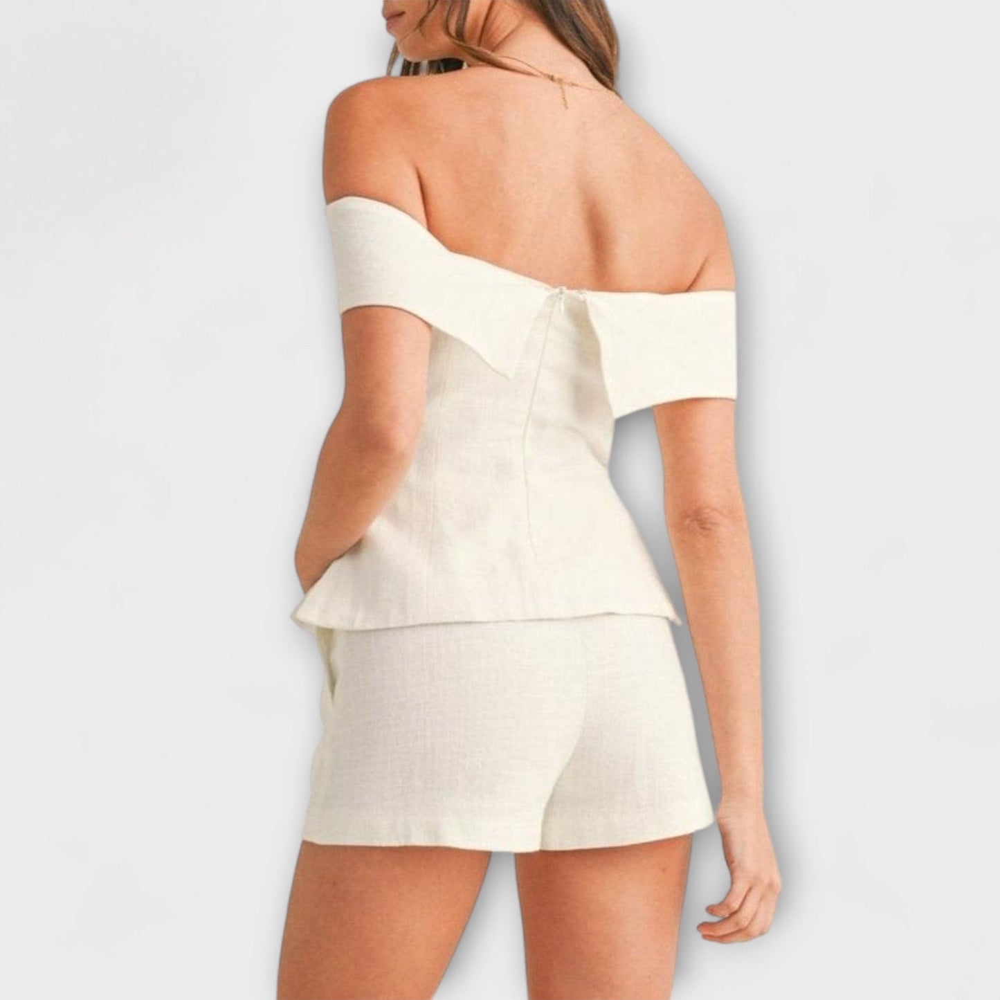 Olivia - Biały Dwuczęściowy Zestaw z Bawełny i Lnu