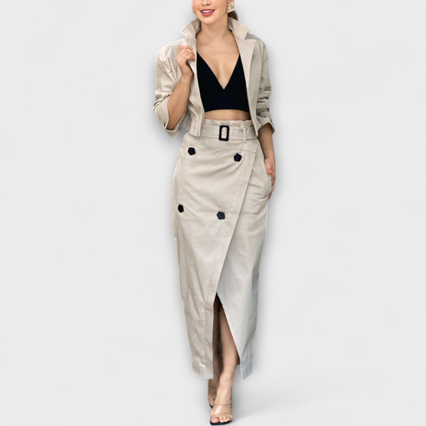 Aurora - Elegancka kurtka midi z kieszeniami