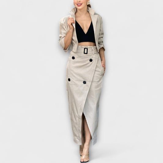 Aurora - Elegancka kurtka midi z kieszeniami