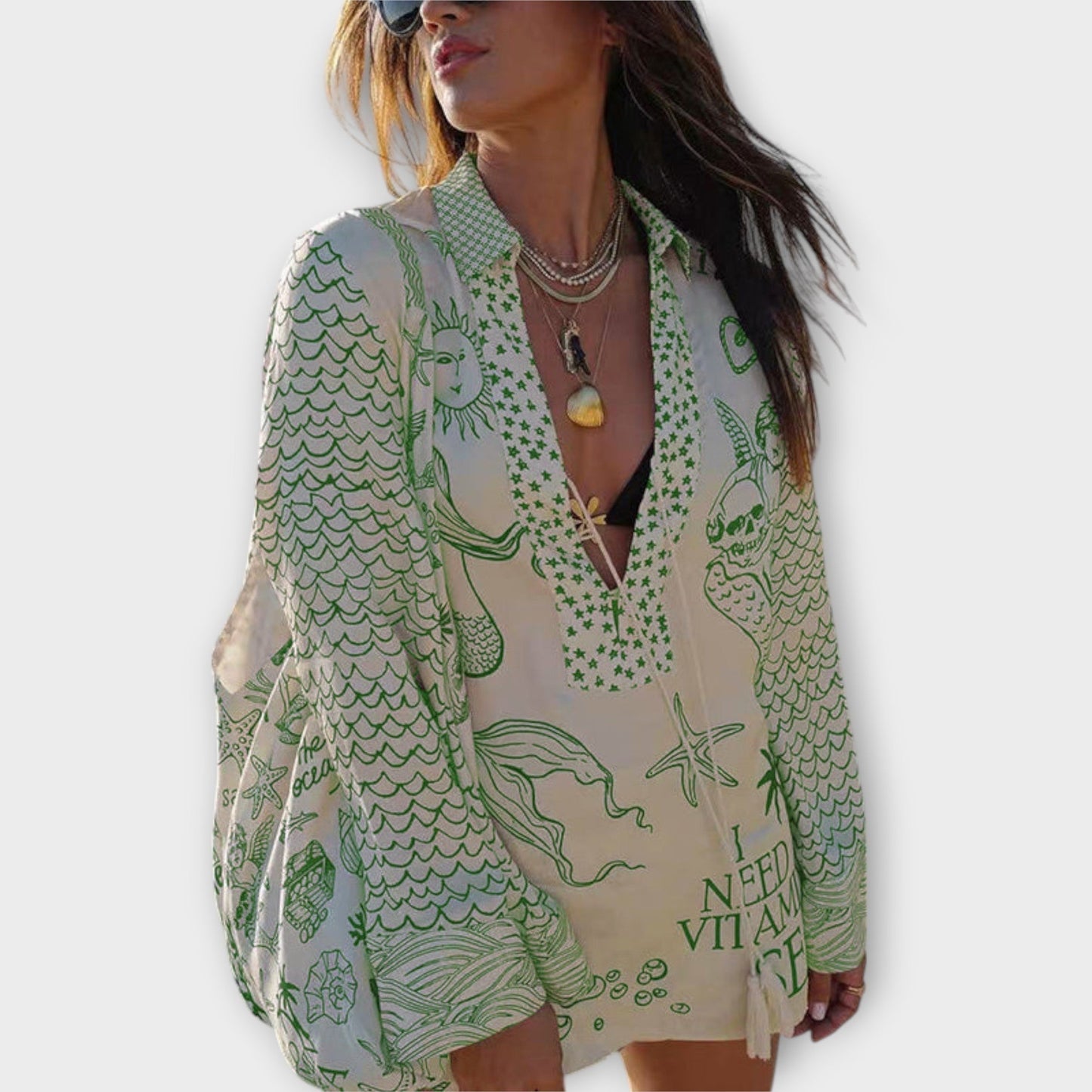 Liv - Satynowy T-shirt i szorty z frędzlami