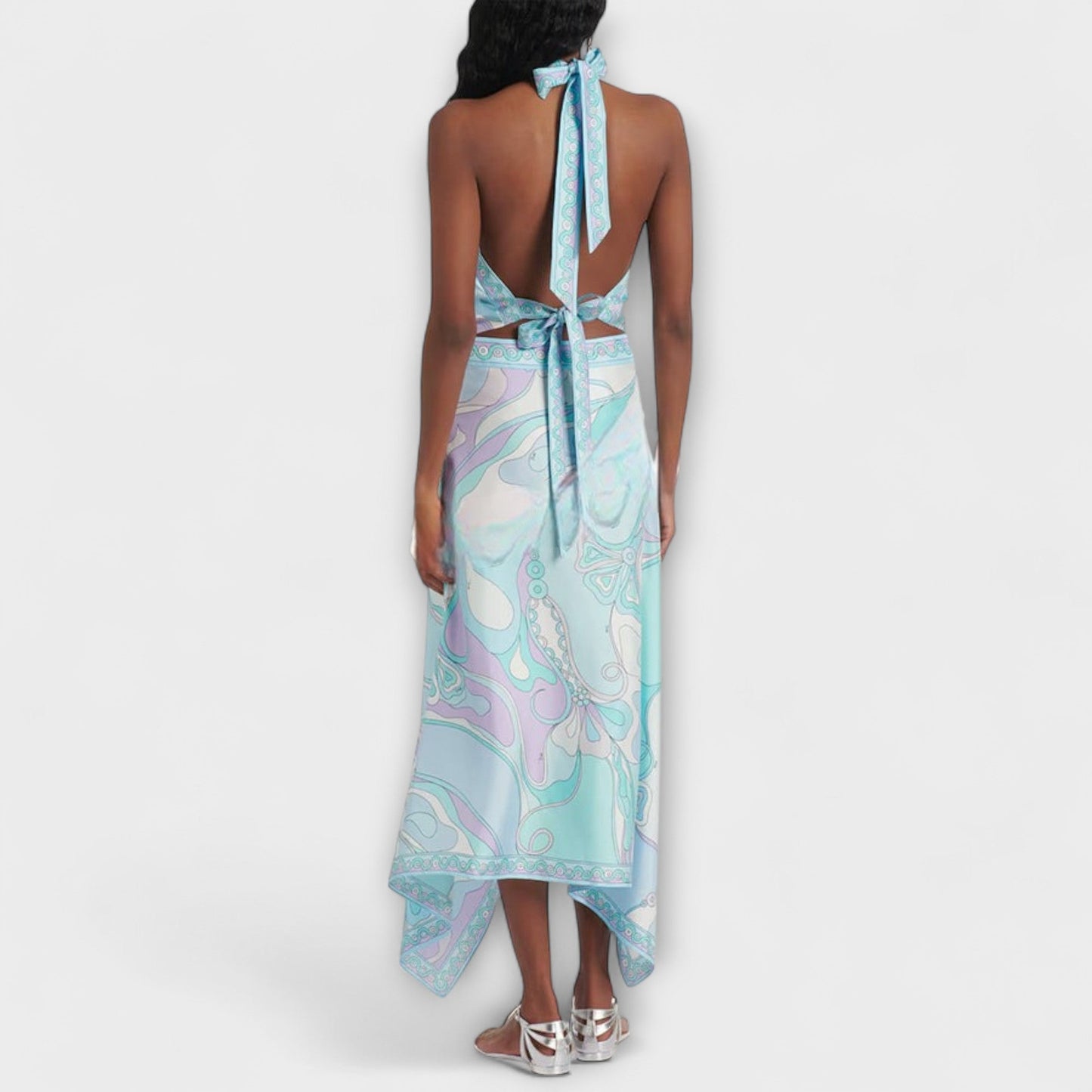 Everly - Zestaw z topem na szyi i asymetryczną spódnicą midi