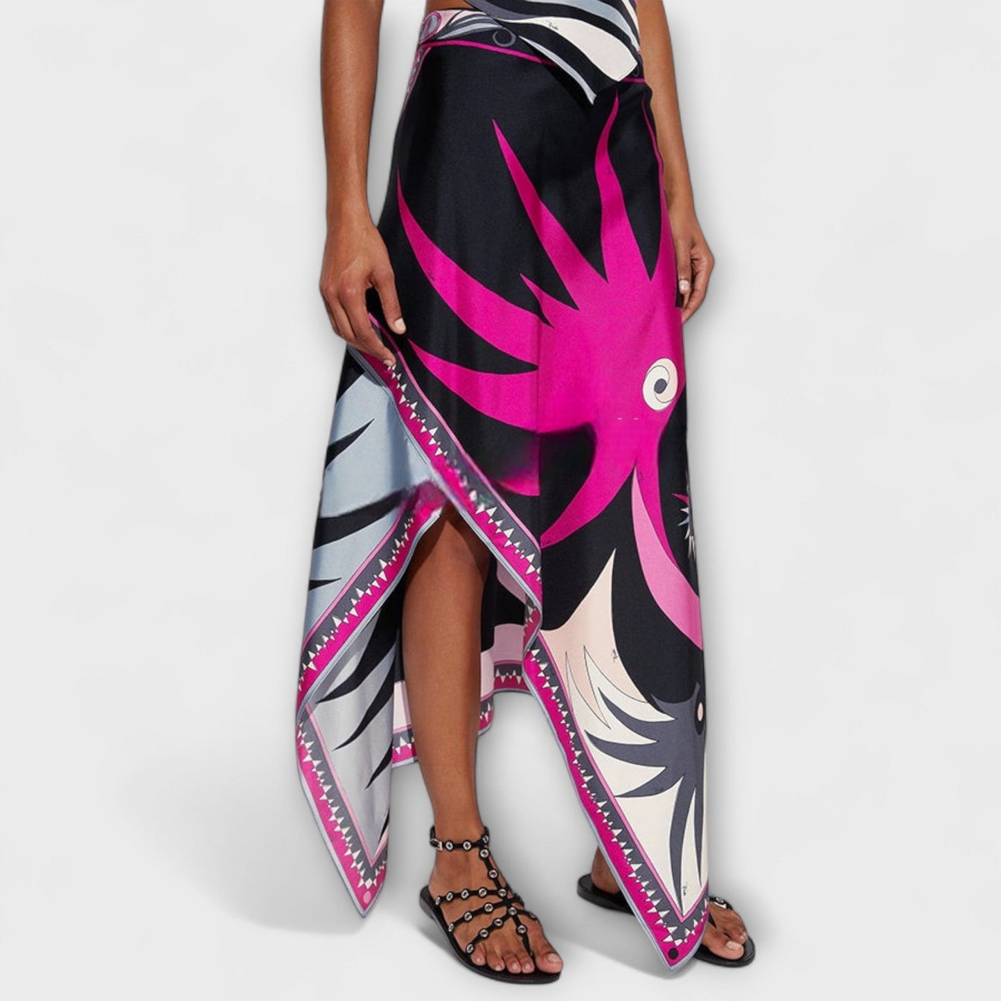 Everly - Zestaw z topem na szyi i asymetryczną spódnicą midi