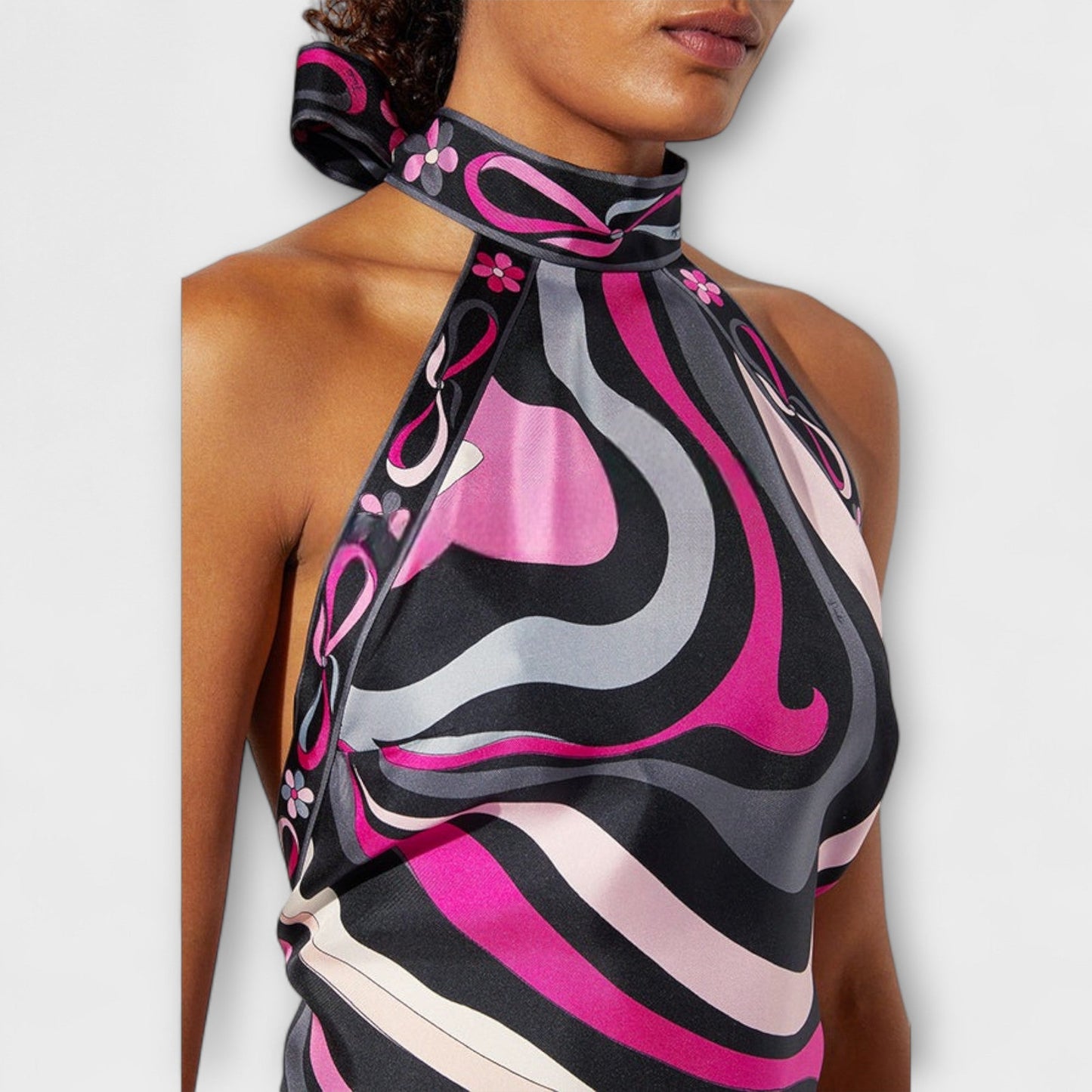 Everly - Zestaw z topem na szyi i asymetryczną spódnicą midi