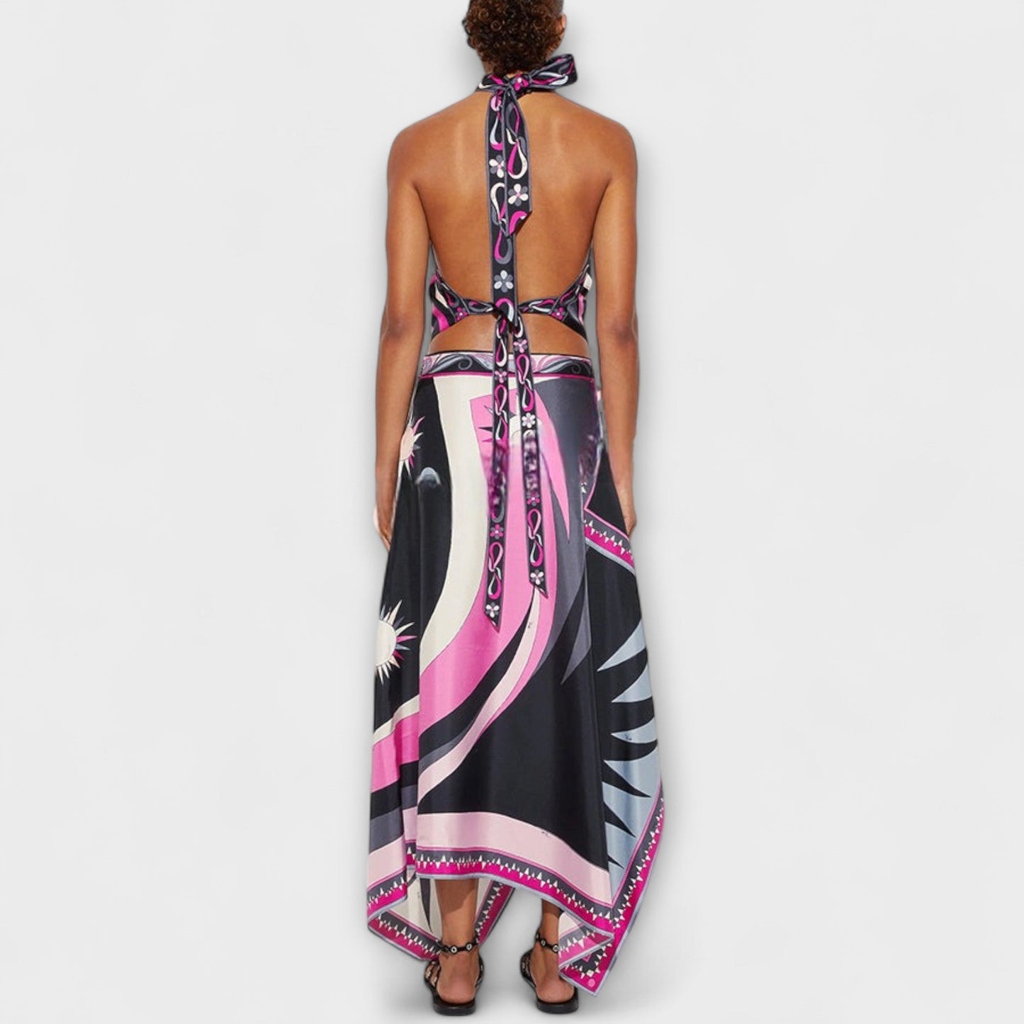 Everly - Zestaw z topem na szyi i asymetryczną spódnicą midi