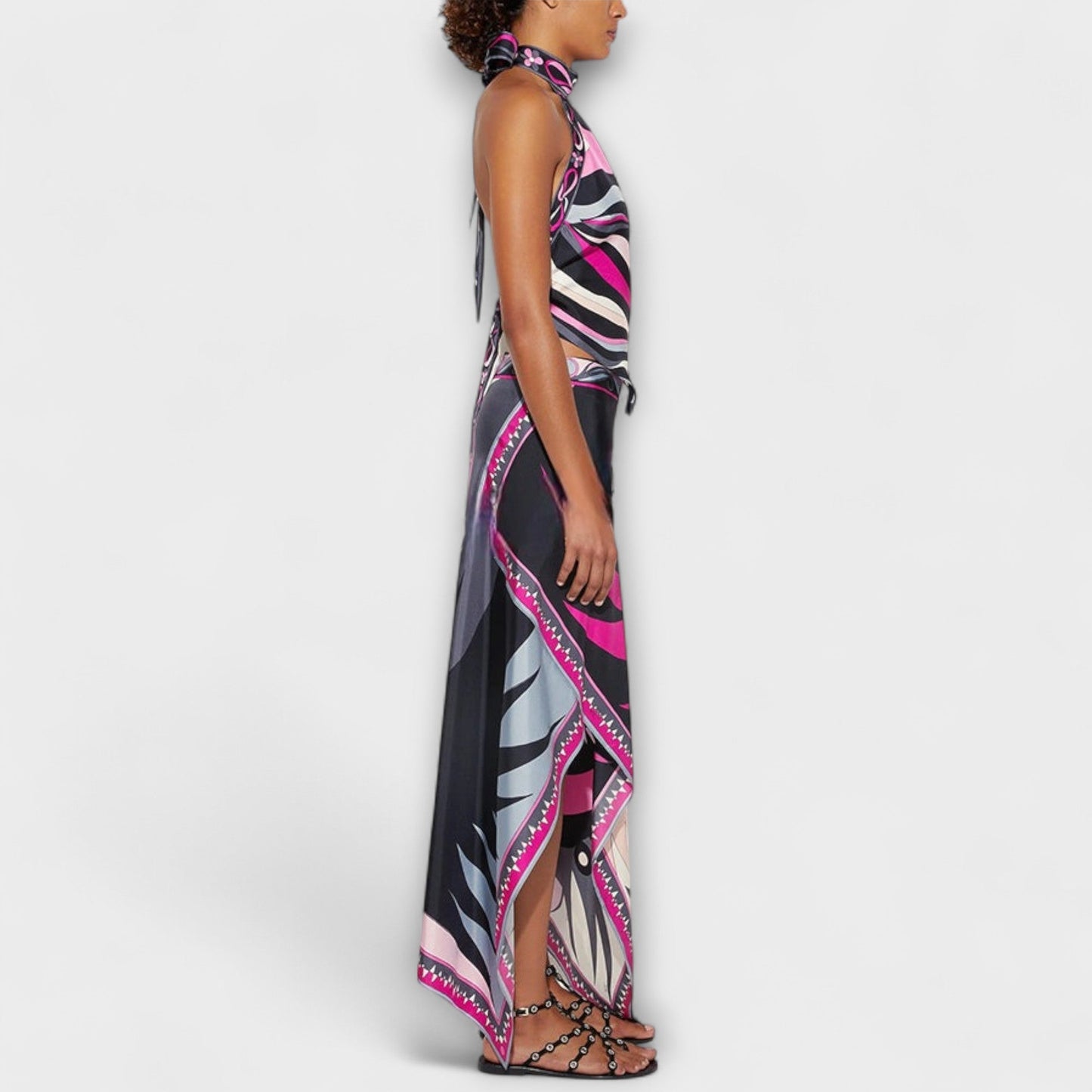 Everly - Zestaw z topem na szyi i asymetryczną spódnicą midi