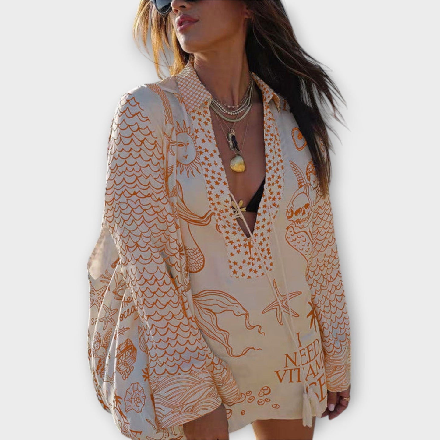 Liv - Satynowy T-shirt i szorty z frędzlami