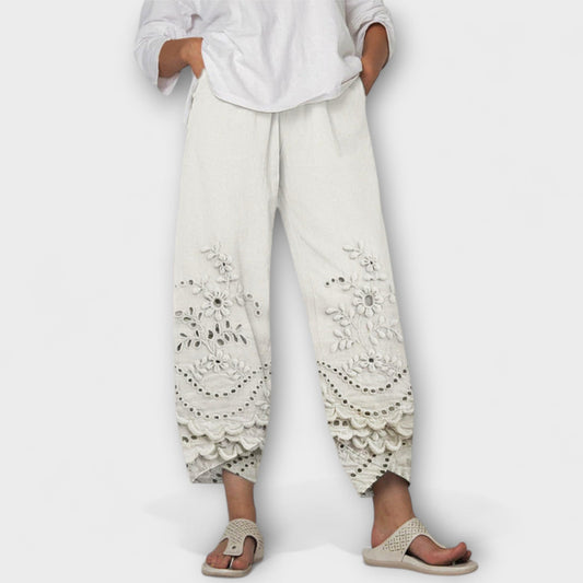 Chloe – Eleganckie Spodnie z Koronkowym Wzorem