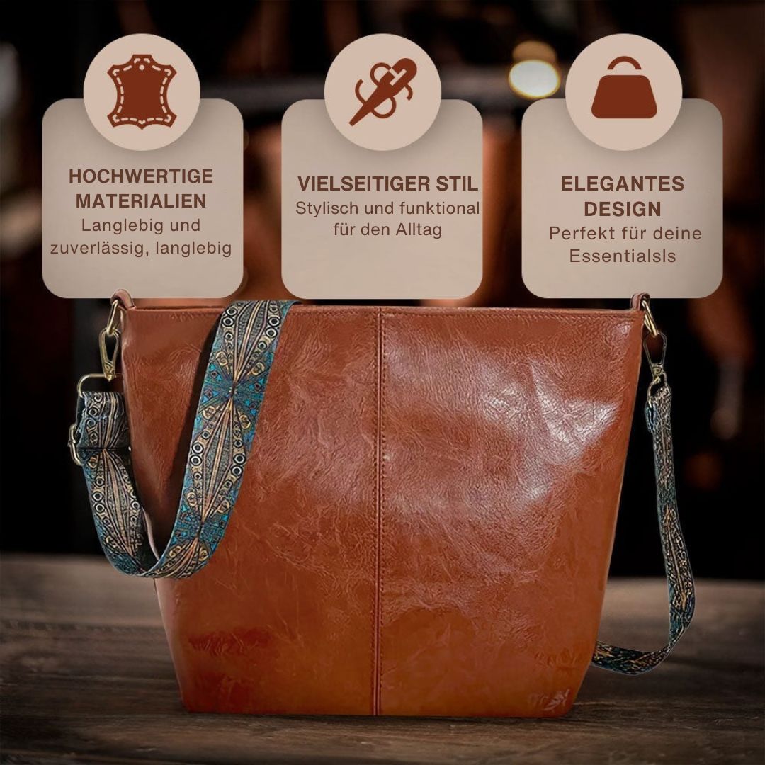 Greta - Vintage skórzana torba z regulowanym paskiem na ramię