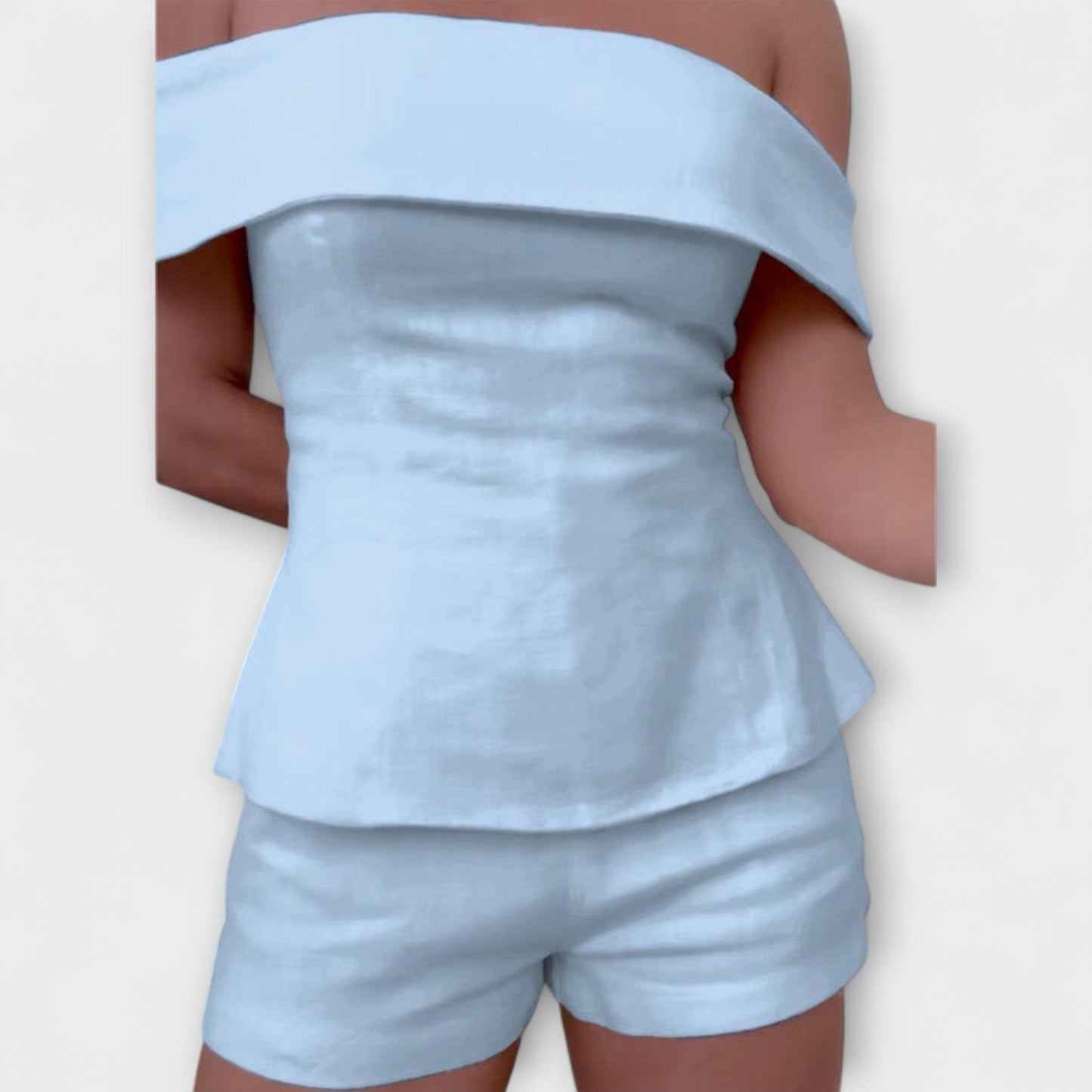 Olivia - Biały Dwuczęściowy Zestaw z Bawełny i Lnu